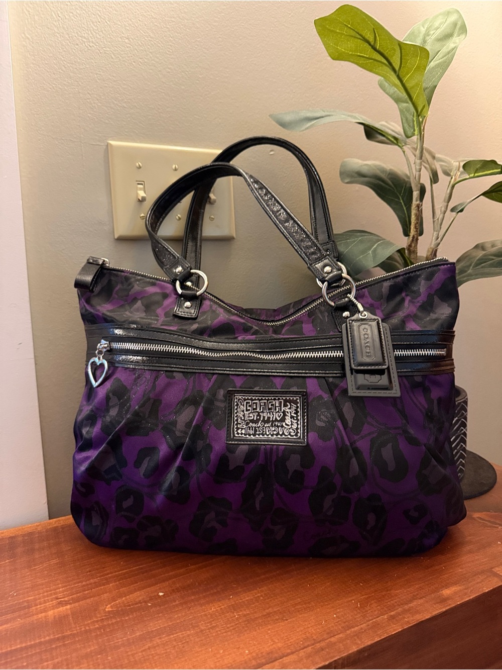 Coach Poppy F20048 Purple Black Ocelot Leopard Tote Y2K Rare - Picture 1 of 14